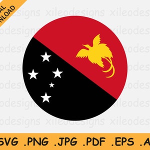 Papua Nova Guiné Bandeira Redonda SVG, Bandeira Circular Nacional Círculo Ícone Botão Cricut Cut Arquivo Digital Download Vector, svg eps ai png jpg pdf