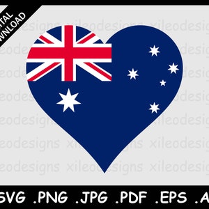 May include: A heart-shaped design featuring the Australian flag. The left side of the heart is the Union Jack flag, and the right side is the Australian flag with the Southern Cross constellation.
