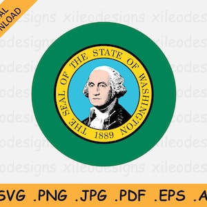 Washington Round Flag SVG - WA USA Circular Circle American us State Banner Button Clipart, Digital Download Vector, svg eps ai png jpg pdf