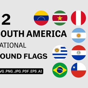 South American Countries Round Flags SVG Bundle Set, Country Circle Flag, National Banner Button Icon Clipart Vector, svg eps ai png jpg pdf