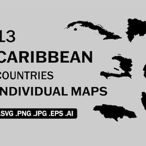 Individuelle Karibik Landkarten, Nationalnation Länder Solid Outline Map Set, Cricut Cut File Silhouette Vektor Clipart eps ai png jpg