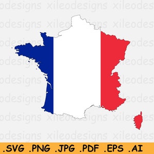 Frankreich Flagge Karte SVG, Französische SVG Cricut Cut Datei, Land Nation Silhouette Umriss Atlas, Scrapbook Clipart Vektor Icon - eps ai png jpg pdf