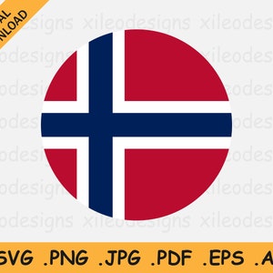 Norway Round Flag SVG - Norwegian Circle Banner, National Circular Button Icon, Cricut Cut File Digital Download Vector, eps ai png jpg pdf