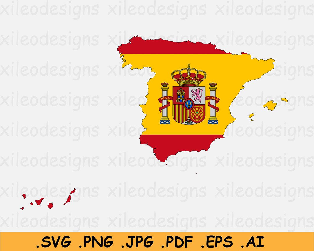 Spain Flag Map SVG, Spanish Digital SVG Map Flag, Country Nation