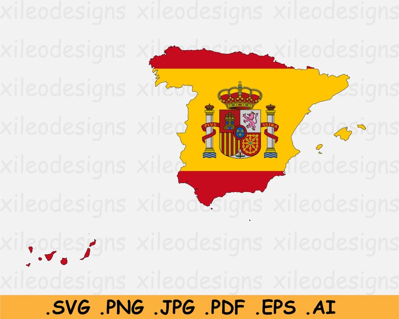 Spain Flag Map SVG, Spanish Digital SVG Map Flag, Country Nation Silhouette Outline Atlas, Scrapbook Clipart Vector Icon, eps ai png jpg pdf image 1