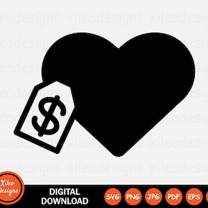 Preço do amor ícone SVG custo dinheiro etiqueta etiqueta coração presente sinal símbolo cricut vetor gráfico vetor download digital clipart png jpg eps ai pdf