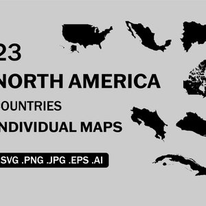 Noord-Amerika Landen Kaarten SVG Bundle Set, Noord-Amerikaans Land Natie Nationale Grens Grens Atlas Cricut Vector, svg eps ai png jpg