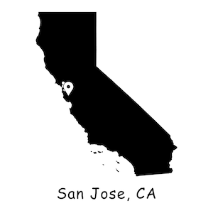 San Jose op de kaart van de staat Californië, San Jose Californië VS kaart VS, San Jose CA locatie Pin Drop kaart, Instant Digitale Download svg png eps ai