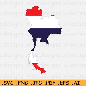 Thailand Flagge Karte SVG- Thai Siam Cricut Cut Datei, Land Nation Silhouette Umriss Atlas, Scrapbook Clipart Vektor Icon- eps ai png jpg pdf