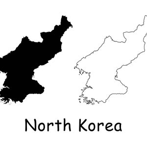 Karte von Nordkorea, nordkoreanische Karte, detaillierte schwarz-weiße solide Umrisskarte, sofortiger digitaler Download svg png eps ai