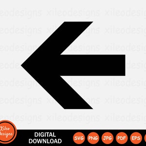 May include: Black left arrow pointing to the left. Digital download available in SVG, PNG, JPG, PDF, EPS, and AI formats.