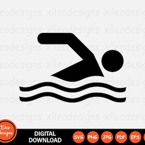 Swimming Icon SVG - Swim Swimmer Man Stick Figure Sport Athlete Vector Symbol Sign Graphic Clipart Cricut Instant Digital png jpg eps pdf ai