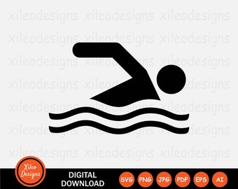 Swimming Icon SVG - Swim Swimmer Man Stick Figure Sport Athlete Vector Symbol Sign Graphic Clipart Cricut Instant Digital png jpg eps pdf ai