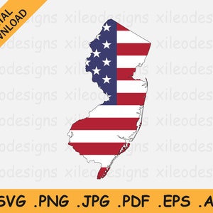 New Jersey Map US Flag svg - NJ USA on American Flag, America State Banner Shape Border Outline, Cricut Cut File Vector, eps ai png jpg pdf