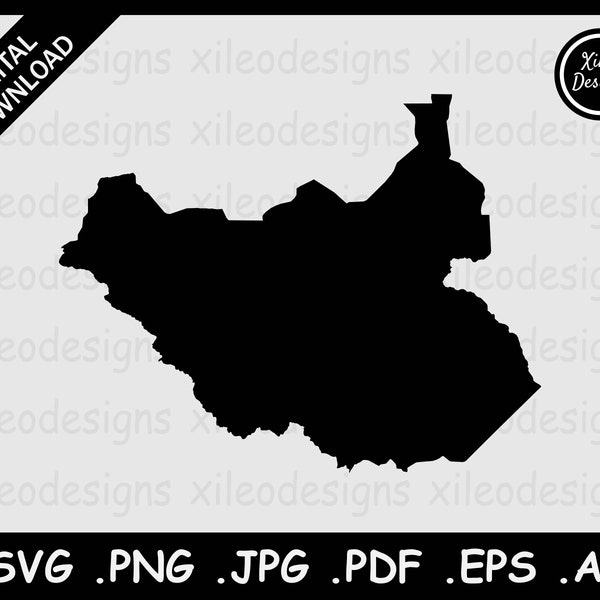 South Sudan Map SVG, Sudanese National Country Boundary Border, Black Silhouette Cricut Cut File Vector Icon Cutout, png jpg jpeg pdf eps ai