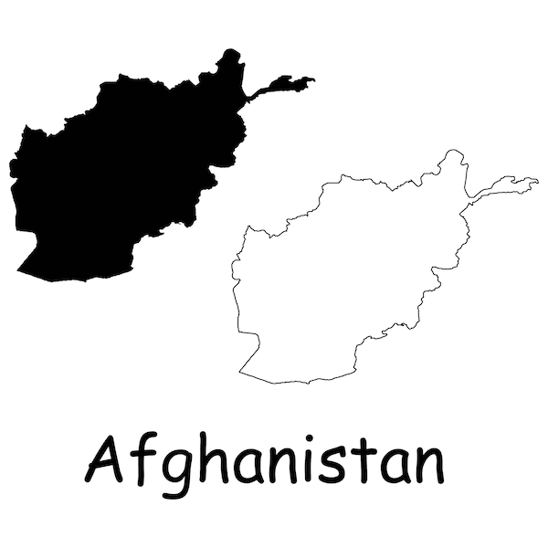 Afghanistan Map, Black and White Afghan Map, Solid Afghanistan Map, Outline Detailed Afghanistan Map Instant Digital Download svg png eps ai