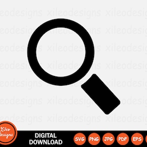 Puede incluir: Icono de lupa en blanco y negro. La lupa es un símbolo común de búsqueda.