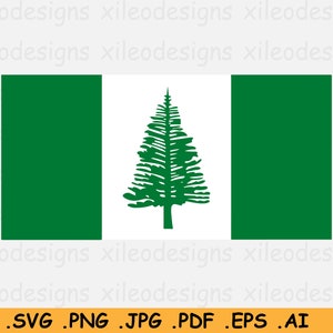 May include: The flag of Norfolk Island, a green flag with a white Norfolk Island pine tree in the center.
