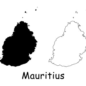 Karte von Mauritius, Mauritius Karte, detaillierte schwarz-weiße feste Linie Boundary Country Karte, sofortiger digitaler Download svg png eps ai