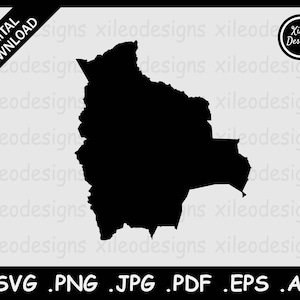 Bolivien Karte SVG, Bolivien Land Grenze, Schwarze Silhouette Cutout Cricut Cut File Vektor Icon, svg png jpg jpeg pdf ai eps