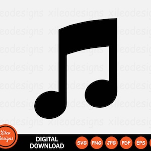 May include: A black musical note symbol, a common icon for music and audio.