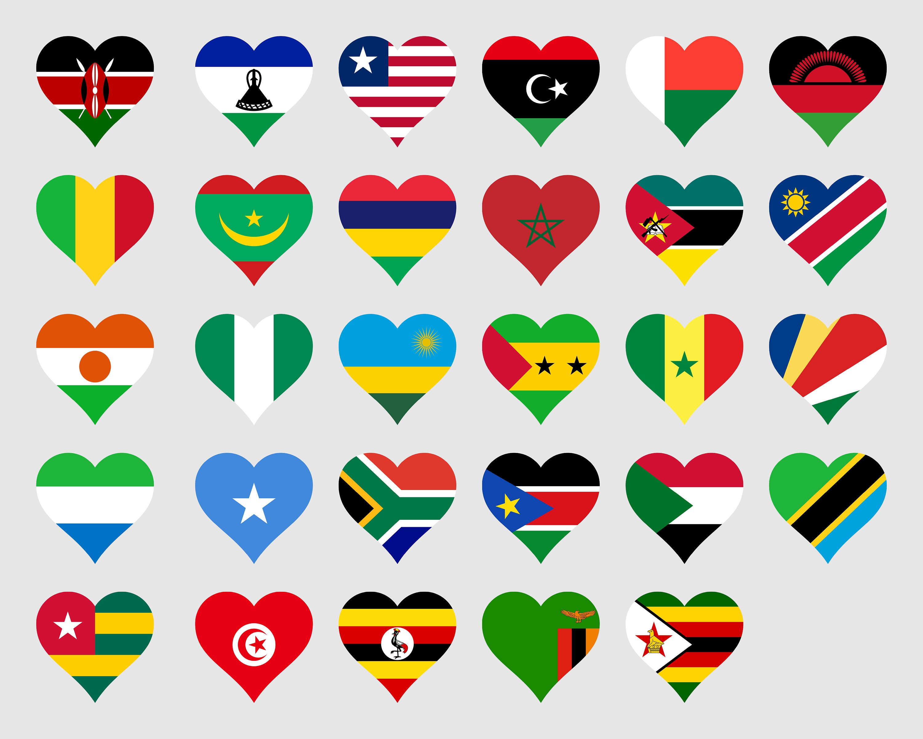 African Countries National Heart Flags SVG Bundle Set, Africa Country ...