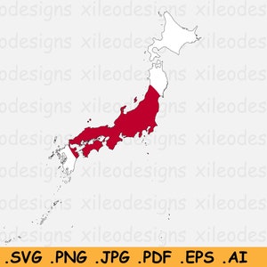 Japan Karte Flagge SVG, Japanische SVG Cricut Cut Datei, Land Nation Silhouette Outline Atlas, Scrapbook Clipart Vektor Icon, eps ai png jpg pdf