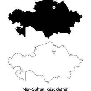 Nur-Sultan Kasachstan Karte Hauptstadt Landort Pin Schwarz Weiß Silhouette Umriss Geografie Region Landkarten jpg svg png ai eps