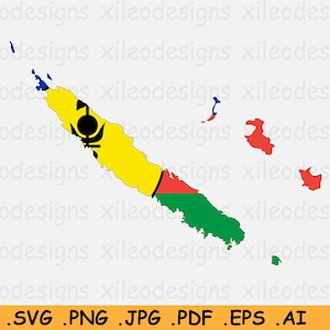 Bandera del mapa de Nueva Caledonia SVG - Colectividad especial de Francia, forma del límite de la frontera de la isla, imagen prediseñada del archivo de corte estadounidense, eps ai png jpg pdf