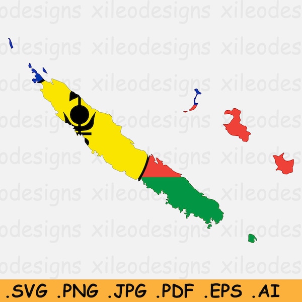 New Caledonia Map Flag SVG - Special Collectivity of France, Island Border Boundary Shape, U.S American Cut File Clipart, eps ai png jpg pdf