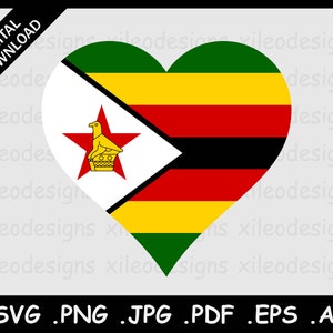 Zimbabwe Heart Flag SVG, Zimbabwean Love Shape Country National Flag, Symbol Clipart Vector Digital Cricut Cut File, png eps jpg jpeg pdf ai