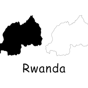 Mapa de Ruanda, Mapa de Ruanda, Mapa de país de Ruanda con contorno sólido detallado en blanco y negro, Descarga digital instantánea svg png eps ai