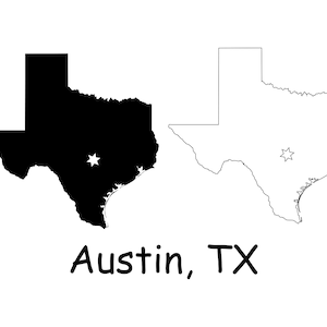 Austin Texas TX Capital City Location on a State Map USA Vektor Digital Download Clipart Icon Silhouette Silhouette Map jpg svg png pdf eps ai