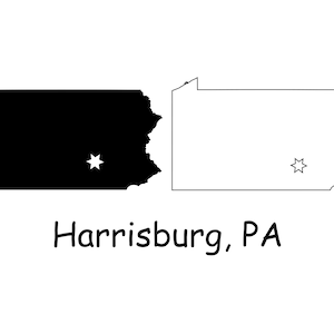 Harrisburg Pennsylvanie PA Capitale Emplacement sur une carte d’État USA Vecteur Contour imprimable Silhouette Icône Clip Art jpg svg png pdf eps ai