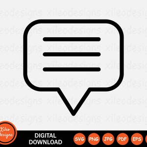May include: A black and white icon of a speech bubble with three horizontal lines inside. The speech bubble has a pointed tip at the bottom.