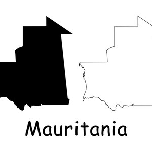 Karte von Mauretanien, Mauretanien Karte, schwarz weiß detaillierte feste Linie Grenze Land Mauretanien Karte, sofortiger digitaler Download svg png eps ai