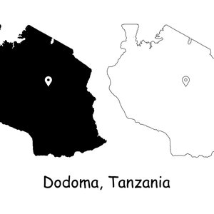 Dodoma Tansania Karte Hauptstadt Landort Pin Schwarz Weiß Silhouette Umriss Geografie Region Tansania Landkarten jpg svg png ai eps