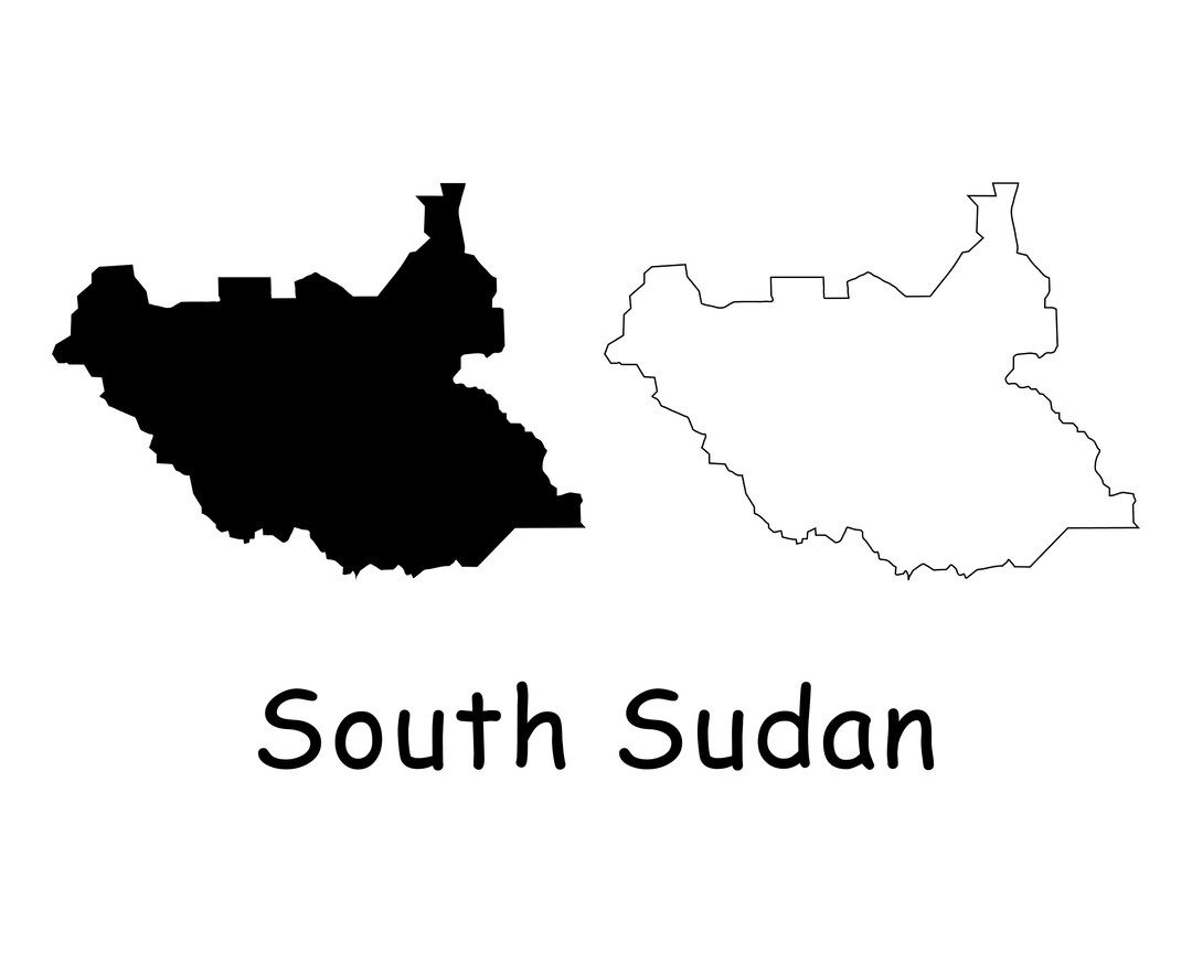 South Sudan Map, Black and White Detailed Solid Outline Border Boundary ...