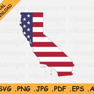 Carte de la Californie Drapeau américain svg - CA USA sur drapeau américain, Amérique Bannière d’État Forme Contour de bordure, Cricut Cut File Vector, eps ai png jpg pdf