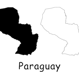 Mapa de Paraguay, Mapa de Paraguay, Mapa detallado en blanco y negro con límites de línea sólida del país de Paraguay, Descarga digital instantánea svg png eps ai