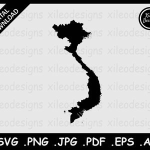 Vietnam Mapa SVG, Frontera fronteriza nacional vietnamita del país, Black Silhouette Cricut Cut File Vector Icon Cutout, png jpg jpeg pdf eps ai