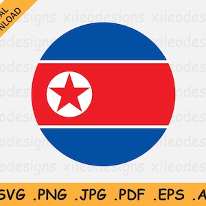 North Korea Round Flag SVG, Korean Circular Banner, National Circle Button Icon, Cricut Cut File Digital Download Vector, eps ai png jpg pdf