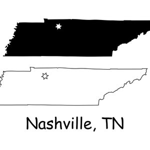 Nashville Tennessee TN Capitale Emplacement sur une carte d’État USA Vector Outline Silhouette Digital Download Clipart jpg svg png pdf eps ai