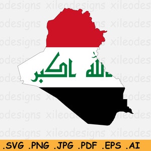 Iraq Flag Map SVG, Iraqi SVG Cricut Cut File, Middle East Country Nation Silhouette Outline Scrapbook Clipart Vector Icon eps ai png jpg pdf image 1