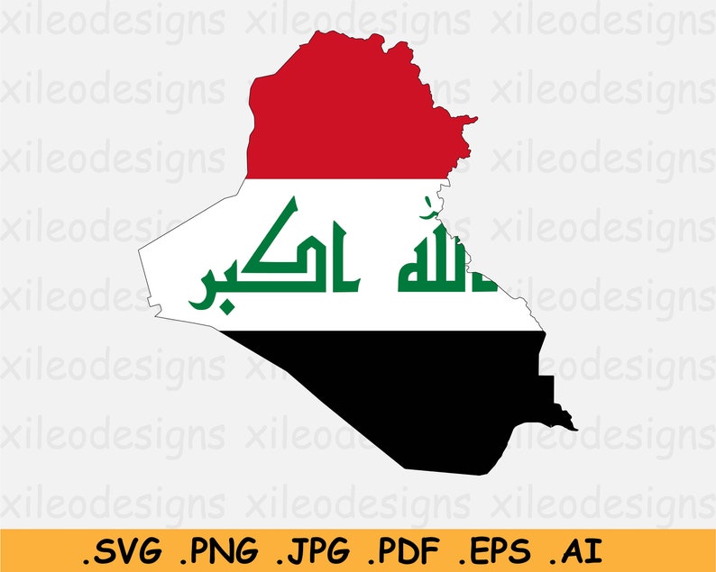 Iraq Flag Map SVG, Iraqi SVG Cricut Cut File, Middle East Country Nation Silhouette Outline Scrapbook Clipart Vector Icon eps ai png jpg pdf image 1