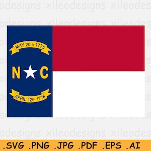 North Carolina Flag SVG, NC U.S USA State Banner, Cricut Cut File, United States of America, Clipart Vector Graphic Icon, eps ai png jpg pdf