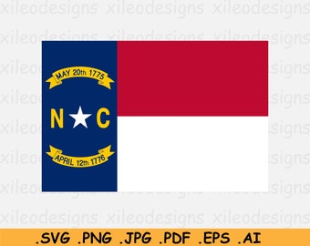 North Carolina Flag SVG, NC U.S USA State Banner, Cricut Cut File, United States of America, Clipart Vector Graphic Icon, eps ai png jpg pdf