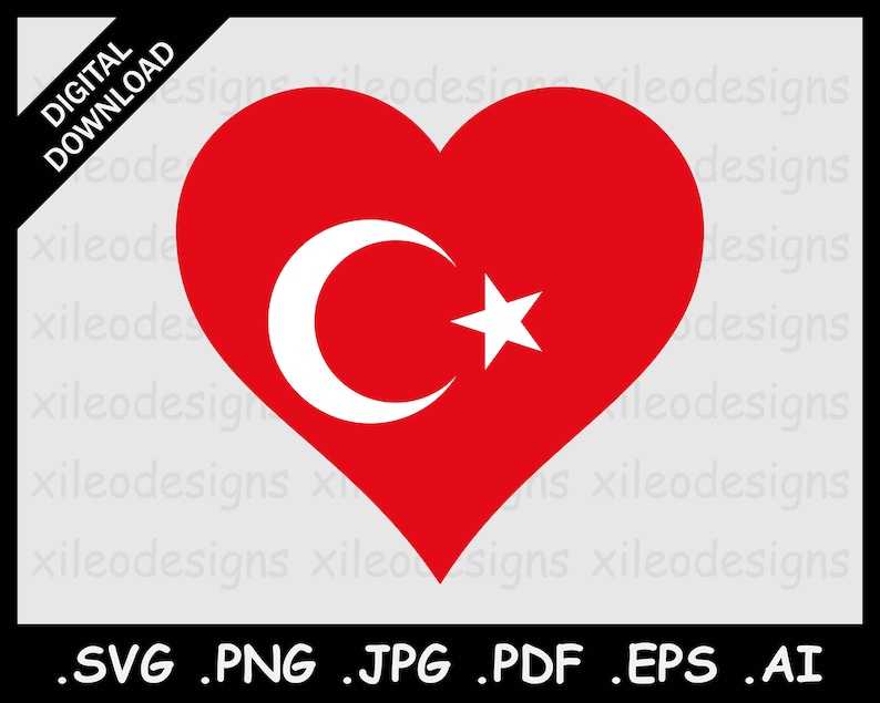Türkei Herz Flagge SVG, Türkische Liebe Form Country National Flagge