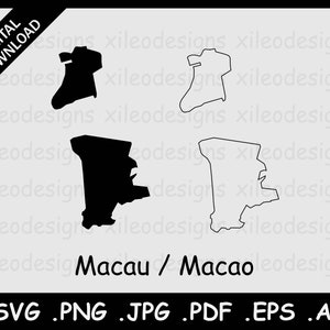 Macao Macanese Landkarte, Macao Macanese Massive Umriss China Region Atlas Geografie Grenze Grenze, Symbol Silhouette Schild Circut cut png jpg pdf eps ai