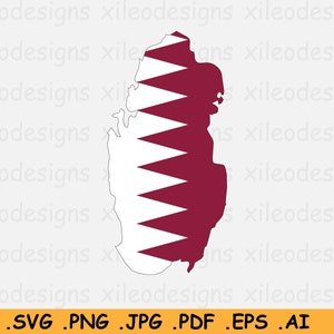 Qatar Kaart Vlag SVG - Qatari Cricut Cut File, Land Nation Silhouette Outline Atlas Land, Scrapbook Clipart Vector Icon, eps ai png jpg pdf